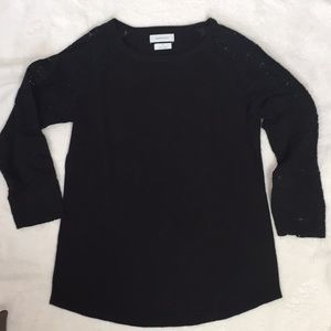 Lightweight black sweater with lace sleeves